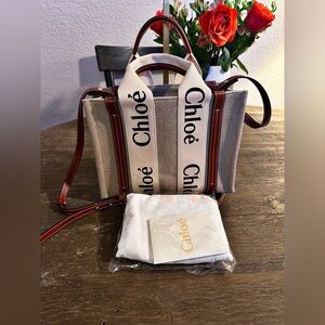 Authentic Chloé Woody Small Canvas Tote Bag